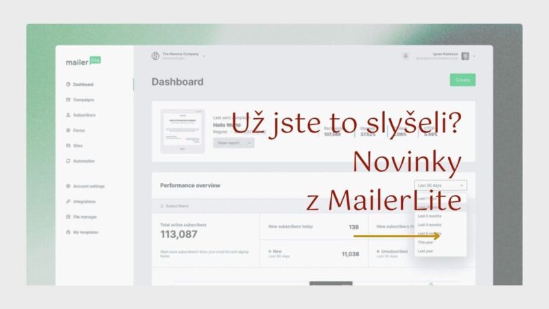 dashboard MailerLite Andrea Vaňková